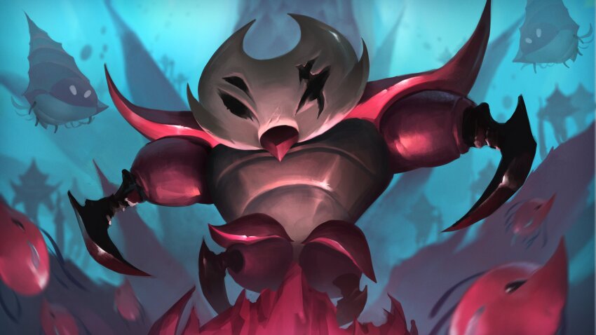 absurdres, arthropod_boy, black_eyes, colored_skin, conchfly_(hollow_knight), crust_king_khann_(hollow_knight), extra_eyes, flying