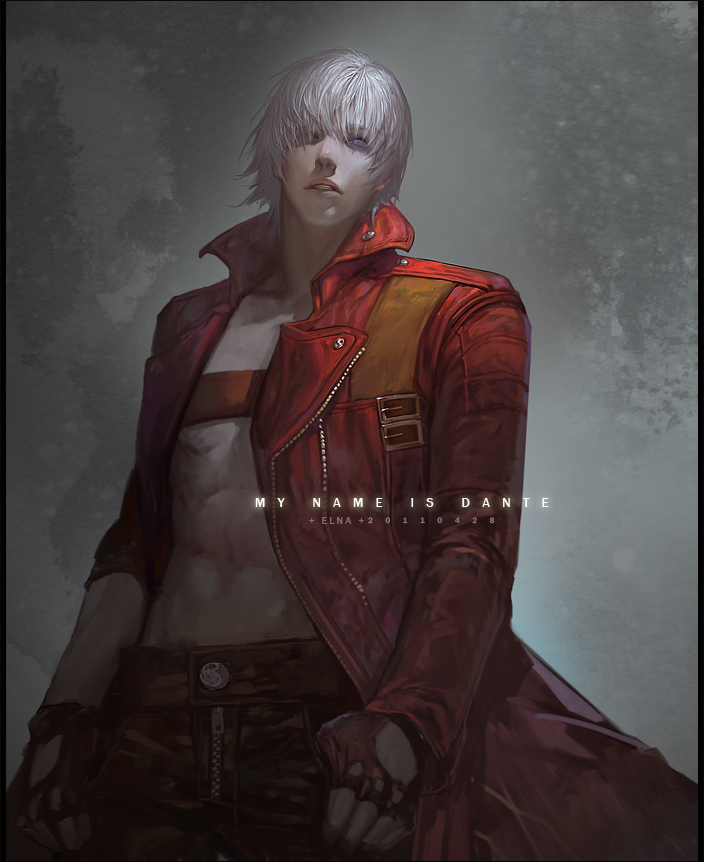 1boy, abs, capcom, coat, dante_(devil_may_cry), denim, devil_may_cry_(series), devil_may_cry_3