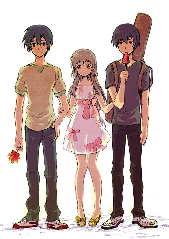 00s, 2boys, black_hair, blue_hair, brown_hair, casual, clannad, dress