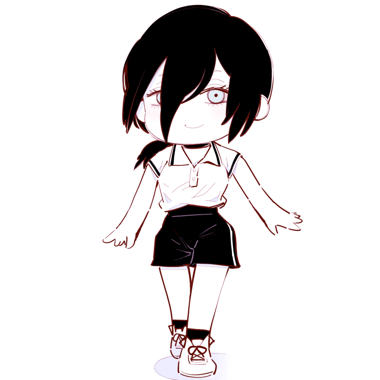 1girl, chainsaw_man, chibi, chibi_only, closed_mouth, deer60868637, full_body, hair_between_eyes