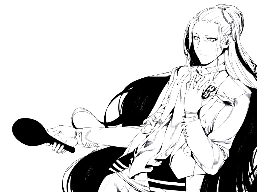 1boy, ascot, formal_clothes, gloves, hair_ornament, highres, irohara_mitabi, lineart