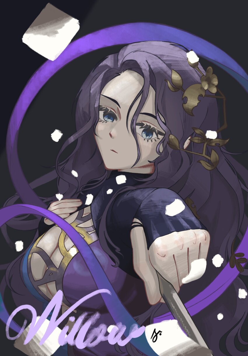 1girl, absurdres, athletic_leotard, blue_background, blue_eyes, breasts, character_name, cleavage