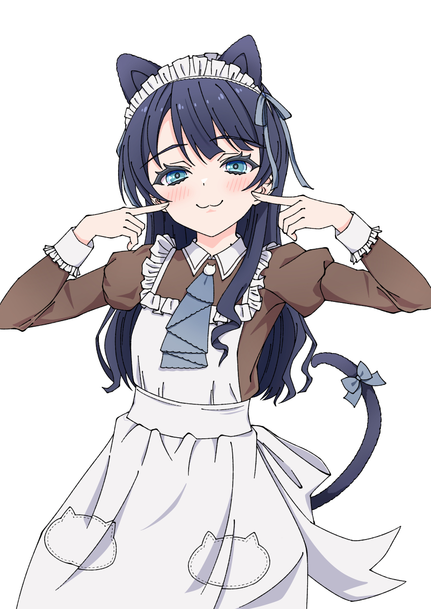 1girl, :3, absurdres, apron, ascot, blue_ascot, blue_eyes, blue_hair