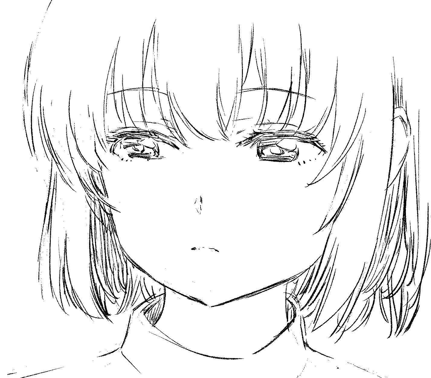 1girl, closed_mouth, expressionless, greyscale, highres, kamiina_botan_yoeru_sugata_wa_yuri_no_hana, monochrome, nazo_no_anime-dan