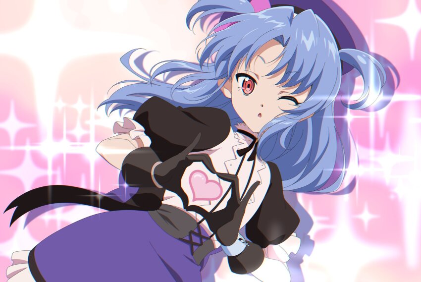 1girl, :o, anime_coloring, black_gloves, blue_hair, dress, frilled_dress, frills