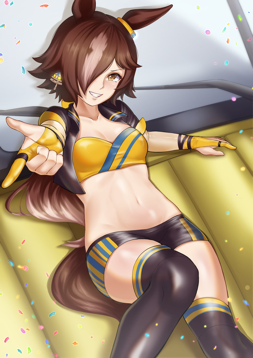 1girl, absurdres, alternate_costume, animal_ears, black_jacket, black_shorts, black_thighhighs, breasts