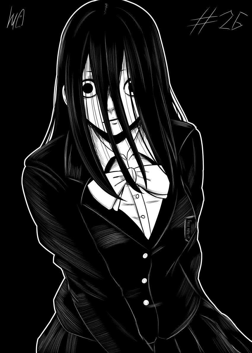 1girl, absurdres, bow, bowtie, breasts, commentary, dandadan, empty_eyes