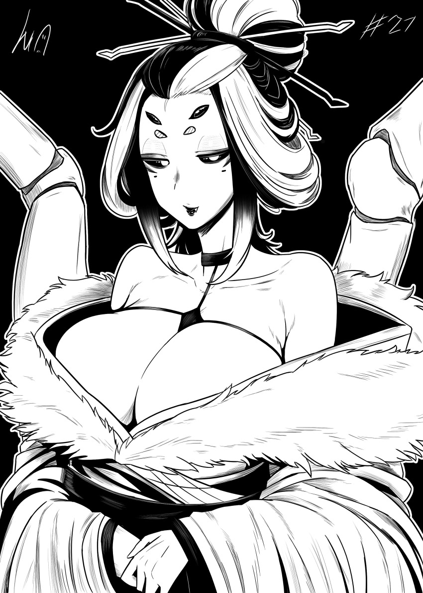 1girl, absurdres, arthropod_limbs, bare_shoulders, breasts, choker, cleavage, collarbone