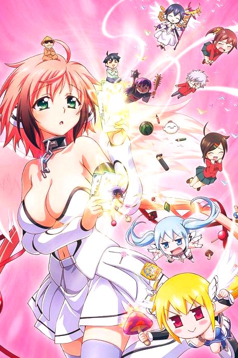 3boys, 6+girls, ahoge, angel, angel_wings, astraea_(sora_no_otoshimono), bare_shoulders, breasts, broken, broken_chain, center_opening, chain, character_request, check_character, chibi, chibi_inset, cleavage, collar, collarbone, commentary_request, feathered_wings, green_eyes, ikaros, kazane_hiyori, large_breasts, long_hair, metal_collar, mini_person_on_head, miniskirt, mitsuki_sohara, multiple_boys, multiple_girls, neck_ribbon, nymph_(sora_no_otoshimono), official_art, open_mouth, pink_hair, pink_wings, pleated_skirt, red_ribbon, ribbon, robot_ears, sakurai_tomoki, sakurai_tomozou, satsukitane_mikako, shirt, skirt, solo_focus, sora_no_otoshimono, sugata_eishirou, very_long_hair, watanabe_yoshihiro, white_shirt, white_skirt, wings