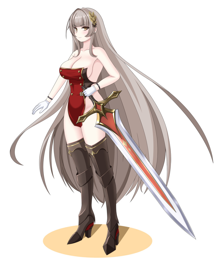 1girl, absurdres, armored_boots, asagiri_mito, azur_lane, bare_shoulders, bartolomeo_colleoni_(azur_lane), black_boots