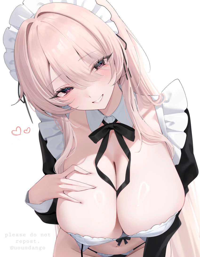 1girl, absurdres, artist_name, between_breasts, black_dress, black_ribbon, blush, breasts