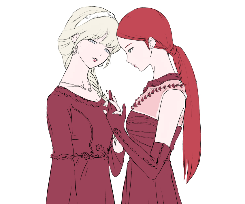 12_07sh, 2girls, absurdres, blonde_hair, blue_eyes, braid, braided_ponytail, commentary