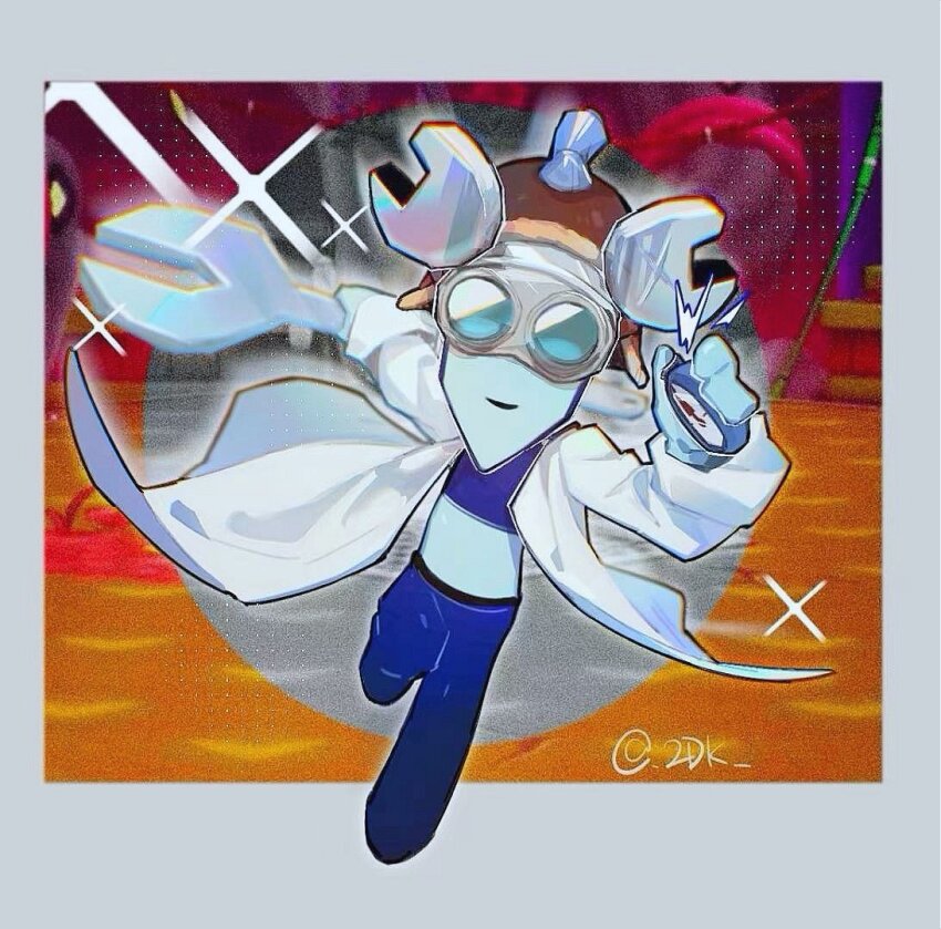 1girl, blue_skin, colored_skin, d2k_(812404562), full_body, game_screenshot_background, goggles, holding