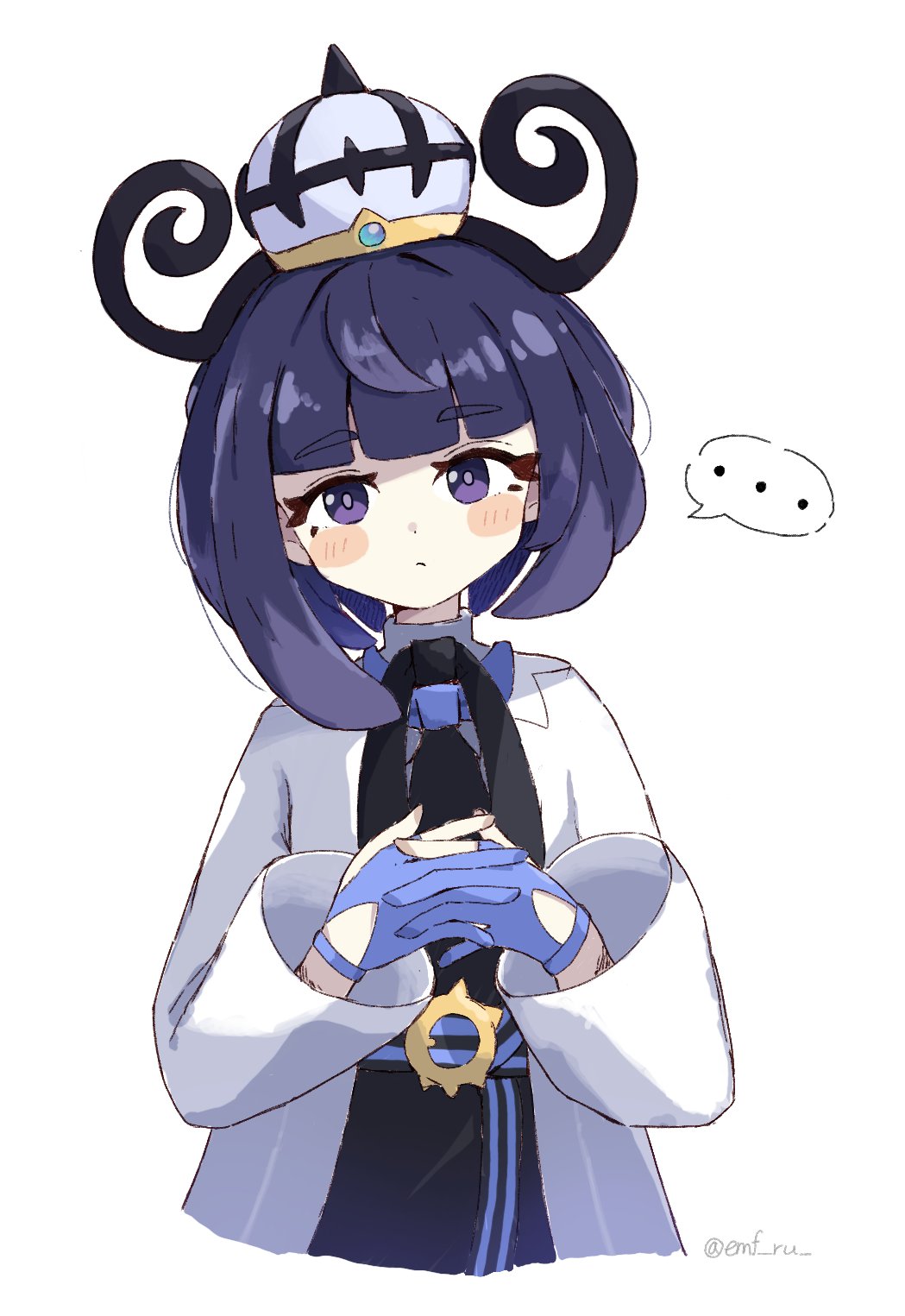 ..., 1girl, belt, belt_buckle, black_dress, blush, blush_stickers, bob_cut