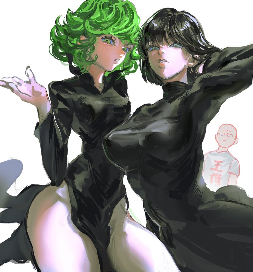 black_dress, breasts, dress, fubuki_(one-punch_man), green_eyes, green_hair, highres, one-punch_man