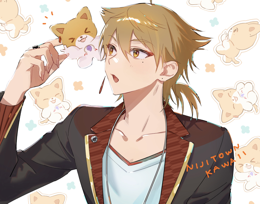 1boy, :o, absurdres, black_jacket, closed_eyes, earrings, fushimi_gaku, fushimi_gaku_(1st_costume)