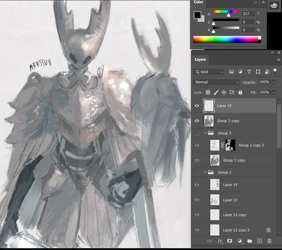 1other, abyssmalenia, armor, art_program_in_frame, bug, empty_eyes, hollow_knight, hollow_knight_(character)