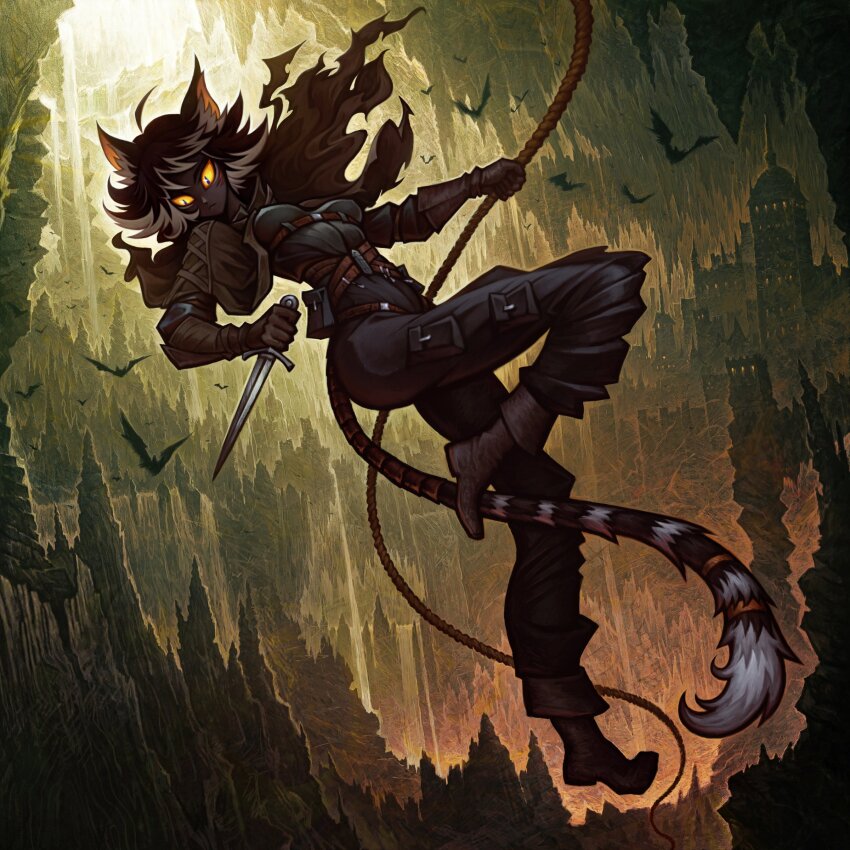 1girl, absurdres, ahoge, animal_ear_fluff, animal_ears, bat_(animal), belt, belt_pouch