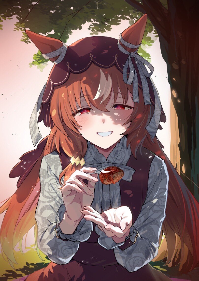 1girl, animal_ears, blush, breasts, brown_hair, casual, collarbone, commentary_request