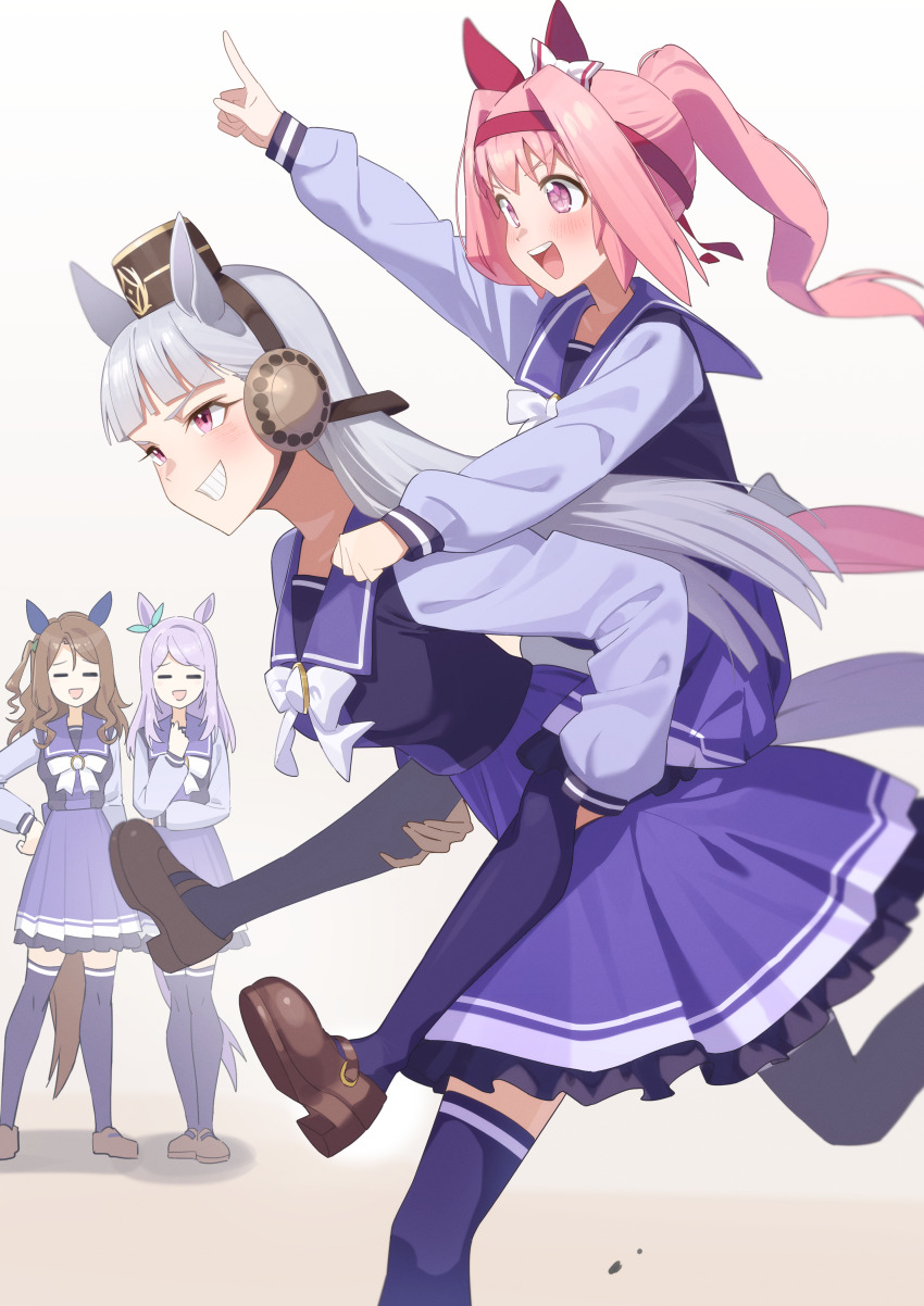 4girls, absurdres, animal_ears, aqua_bow, blunt_bangs, blush, bow, bowtie