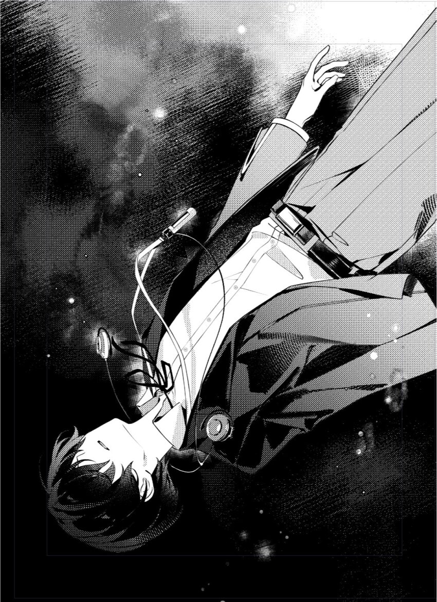 1boy, air_bubble, belt, bubble, covered_eyes, mp3_player, digital_walkman, earphones_removed