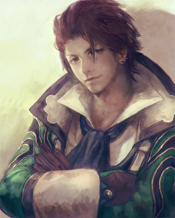 1boy, alternate_color, alvin_(tales), brown_eyes, brown_hair, chatalaw, crossed_arms, earrings