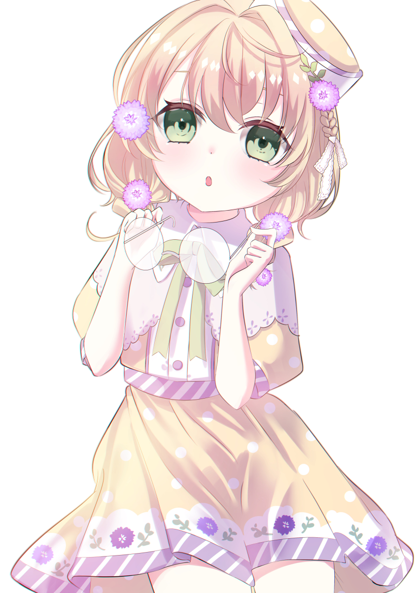 1girl, absurdres, blush, braid, brown_hair, collared_shirt, cowboy_shot, floral_print