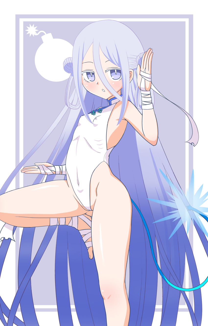 1girl, absurdres, bandages, blue_eyes, blue_hair, bomber_girl_(1993_manga), feet_out_of_frame, gradient_hair