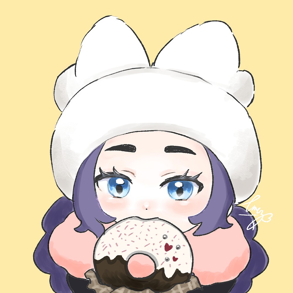 1girl, ansha_(pokemon), blue_eyes, blue_hair, blush, donut, eating, eme_ko