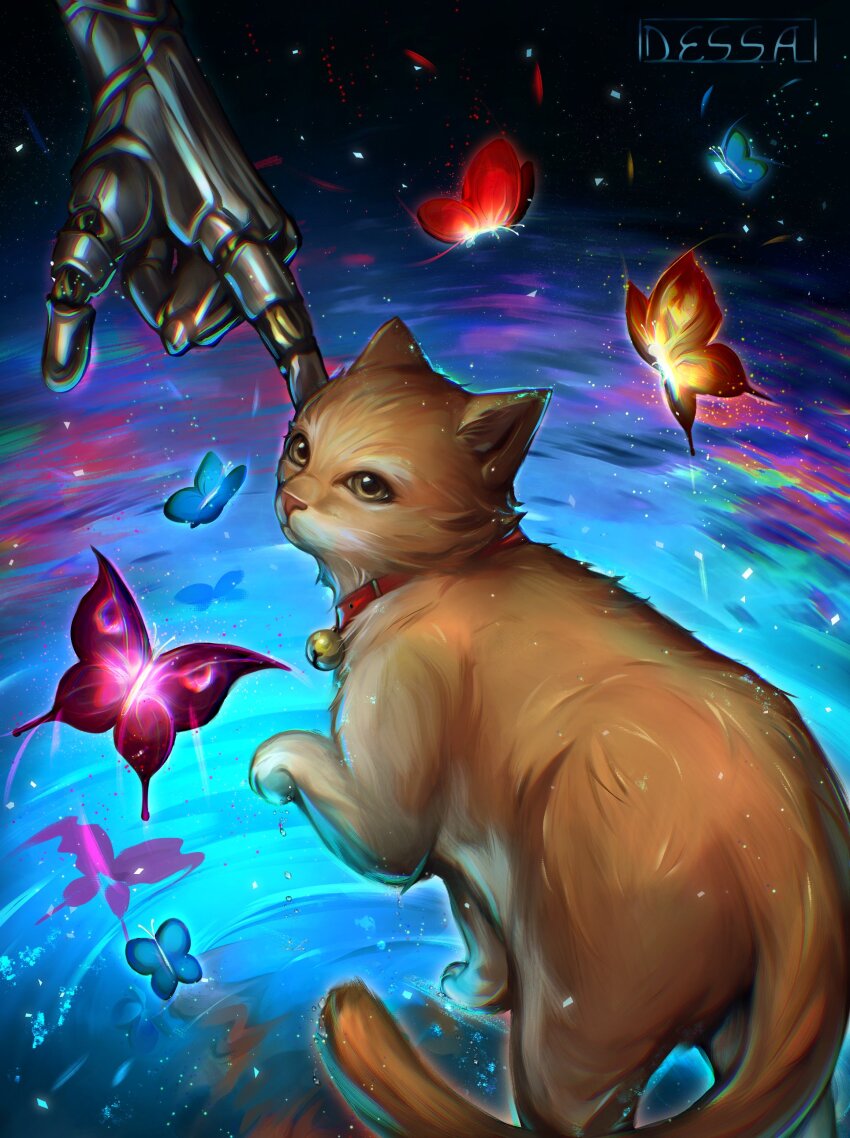 1boy, absurdres, animal_focus, artist_name, bell, brown_fur, bug, butterfly