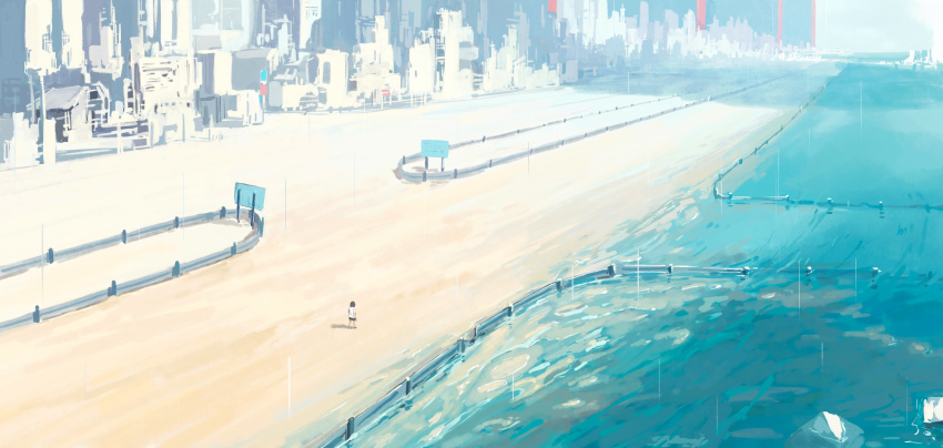 1other, absurdres, cityscape, day, feitu233, fence, from_above, full_body