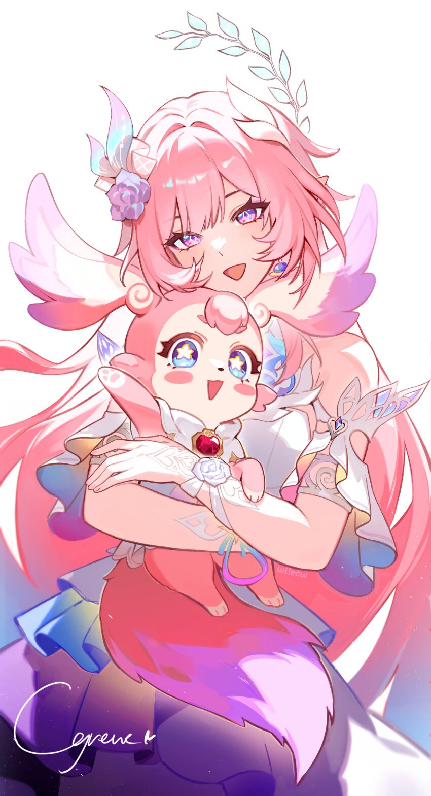 1girl, absurdres, animal, blue_eyes, breasts, character_name, cyrene_(honkai:_star_rail), cyrene_(demiurge)_(honkai:_star_rail)