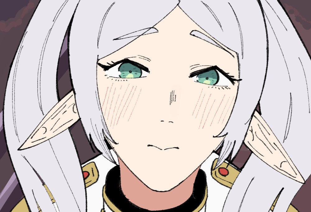 1girl, :>, black_collar, blush, chainsaw_man, collar, epaulettes, frieren