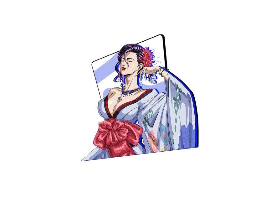 1girl, black_hair, game_cg, hara_tetsuo, japanese_clothes, kimono, long_hair, m_hold’em