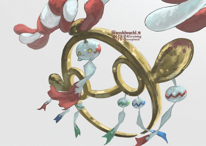 absurdres, chimecho, closed_mouth, commentary, gen_3_pokemon, grey_background, happy, highres