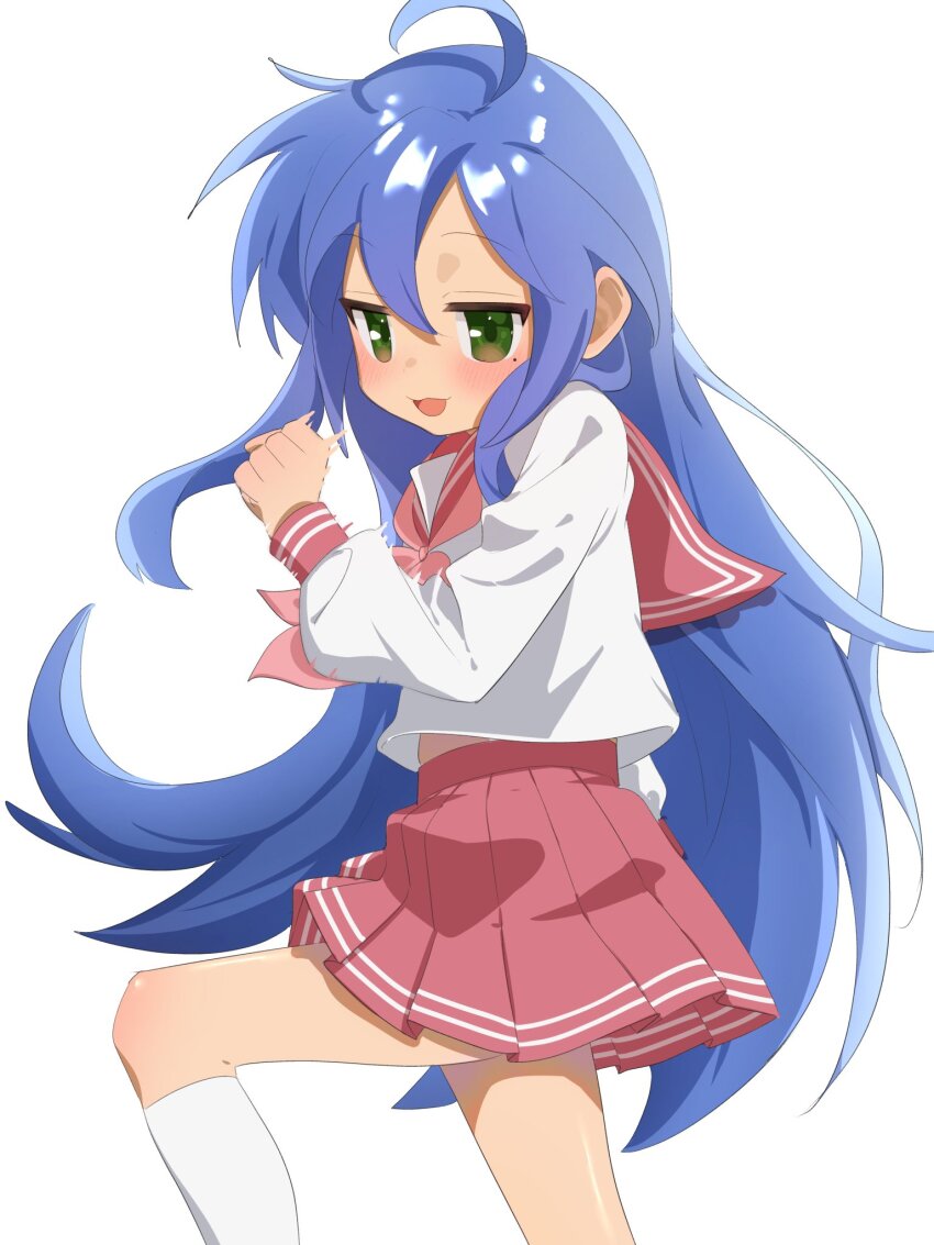 1girl, :3, ahoge, blue_hair, blush, green_eyes, gsa082rnw, highres