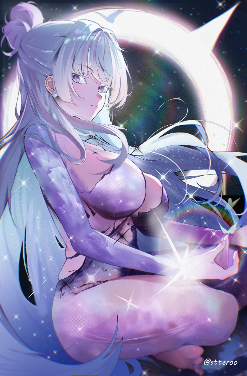 backless_bodysuit, black_hole, bodysuit, colored_eyelashes, goddess_of_victory:_nikke, highres, karma_(tumainistar), multicolored_bodysuit