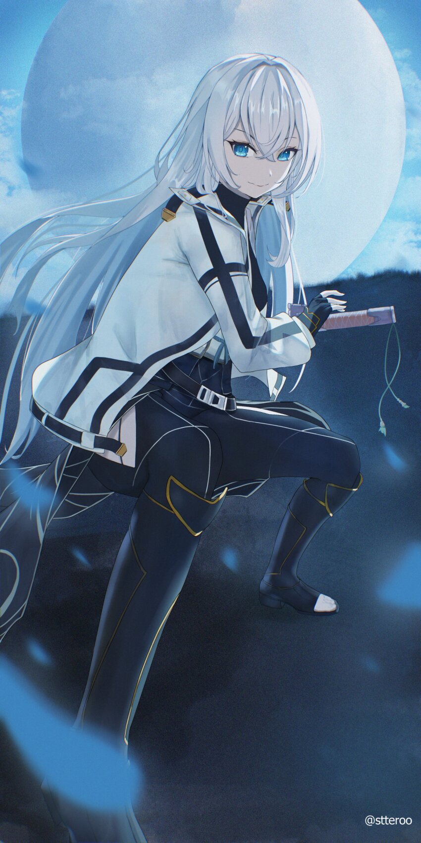 absurdres, beads, clothing_cutout, crossed_bangs, double-parted_bangs, eiyuu_densetsu, floating_hair, fortified_suit