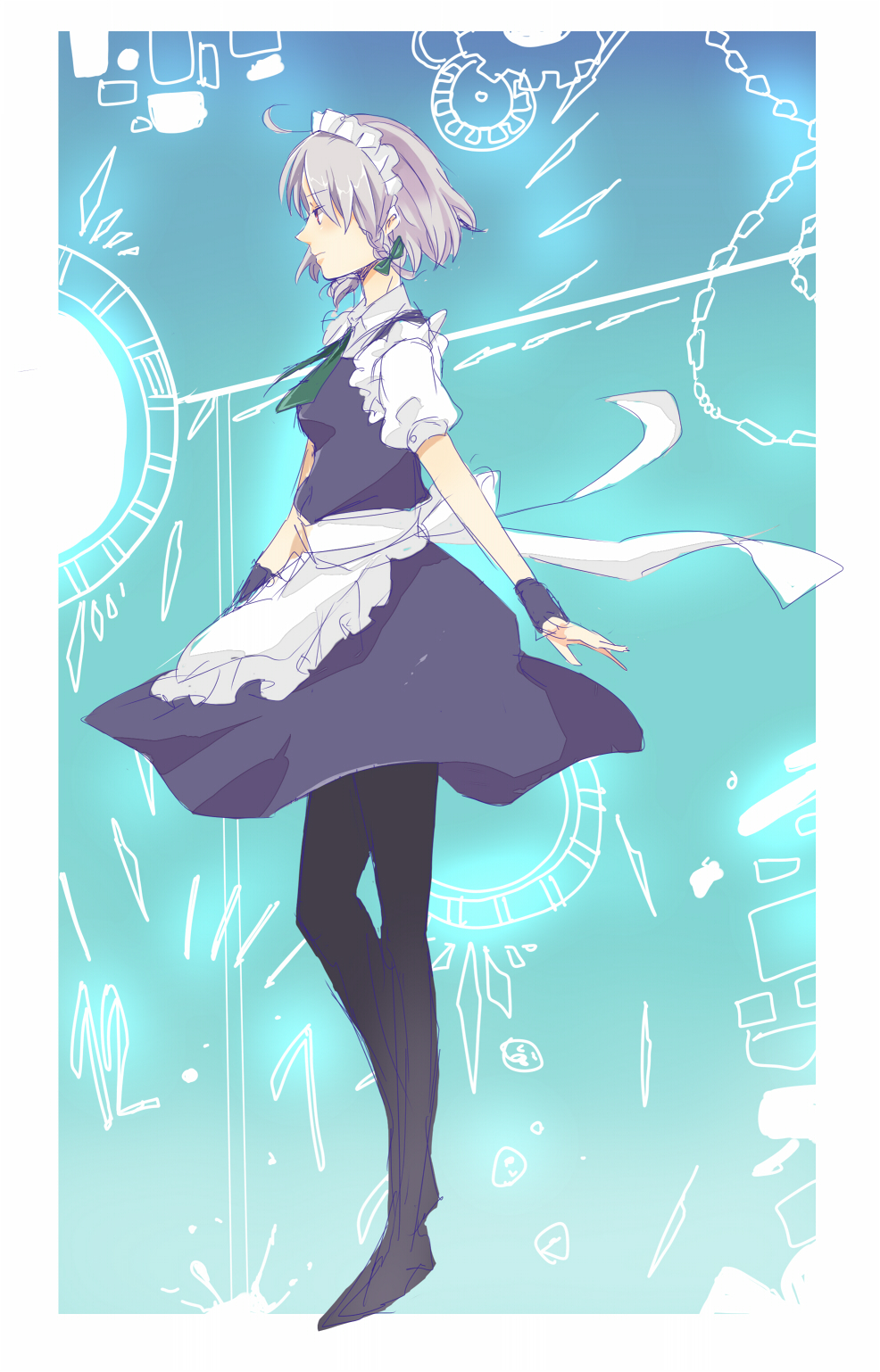 1girl, bad_id, bad_pixiv_id, black_pantyhose, blue_eyes, female_focus, full_body, gradient_background