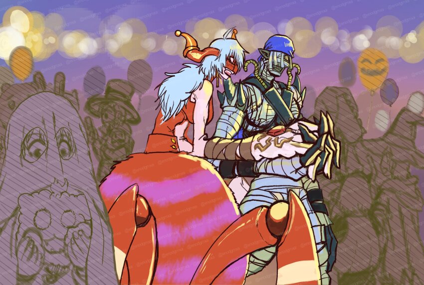 archnemon, arthropod_girl, bandages, bandana, digimon, digimon_(creature), enodgmxa, halloween