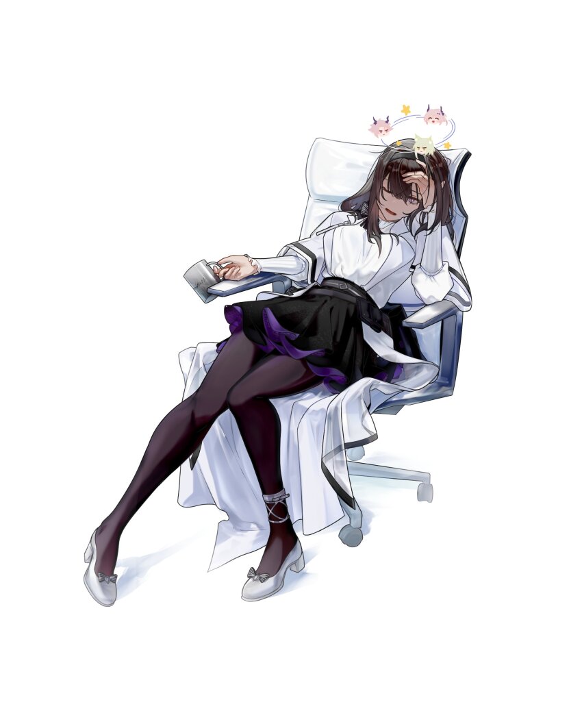 1girl, absurdres, arknights, black_bow, black_hairband, black_pantyhose, black_skirt, bow