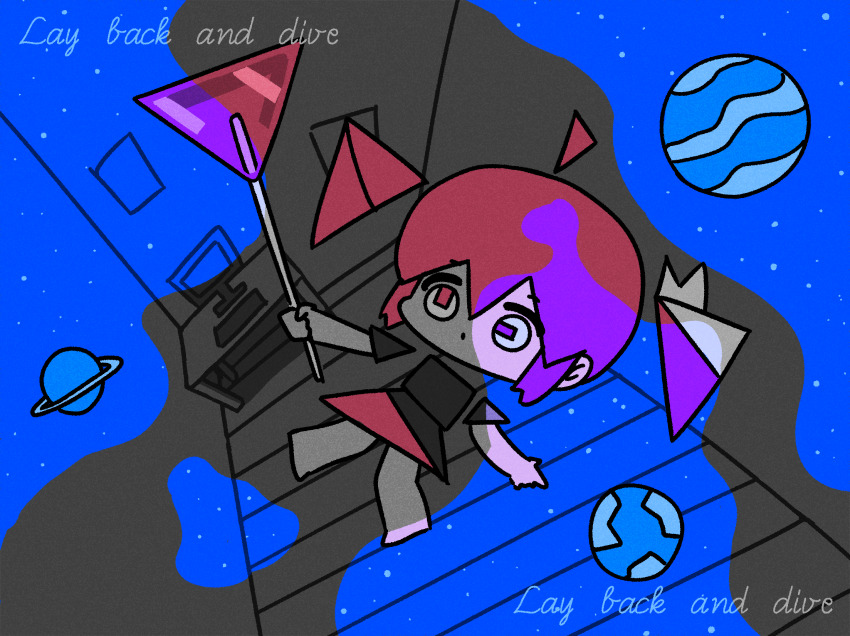 1girl, ahoge, black_dress, blue_background, chibi, chibi_only, commentary, computer