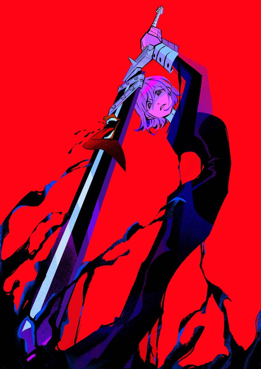 1other, absurdres, androgynous, arched_back, black_dress, blood, blunt_bangs, crona_(soul_eater)