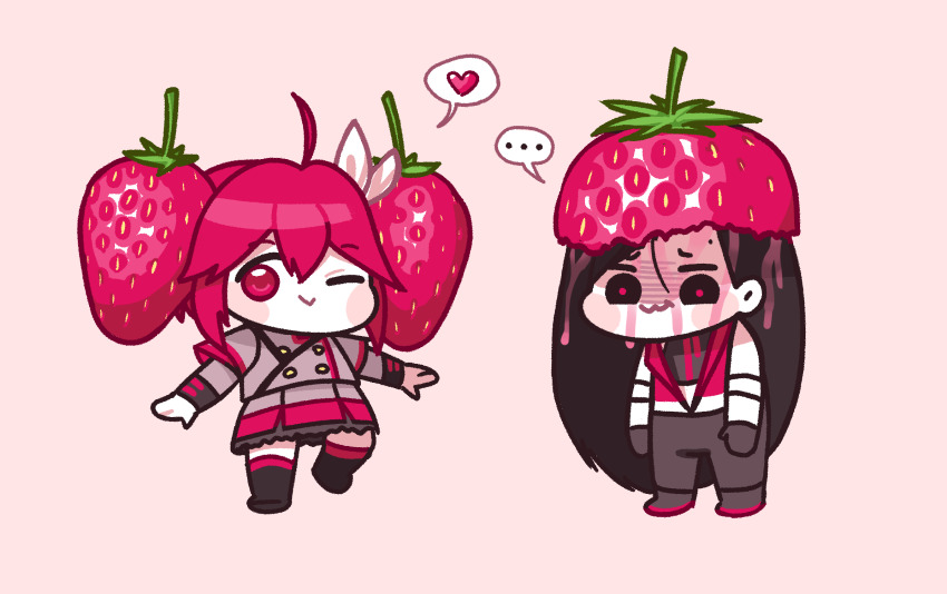 ..., 2girls, :3, ahoge, black_boots, black_eyes, boots, buttons