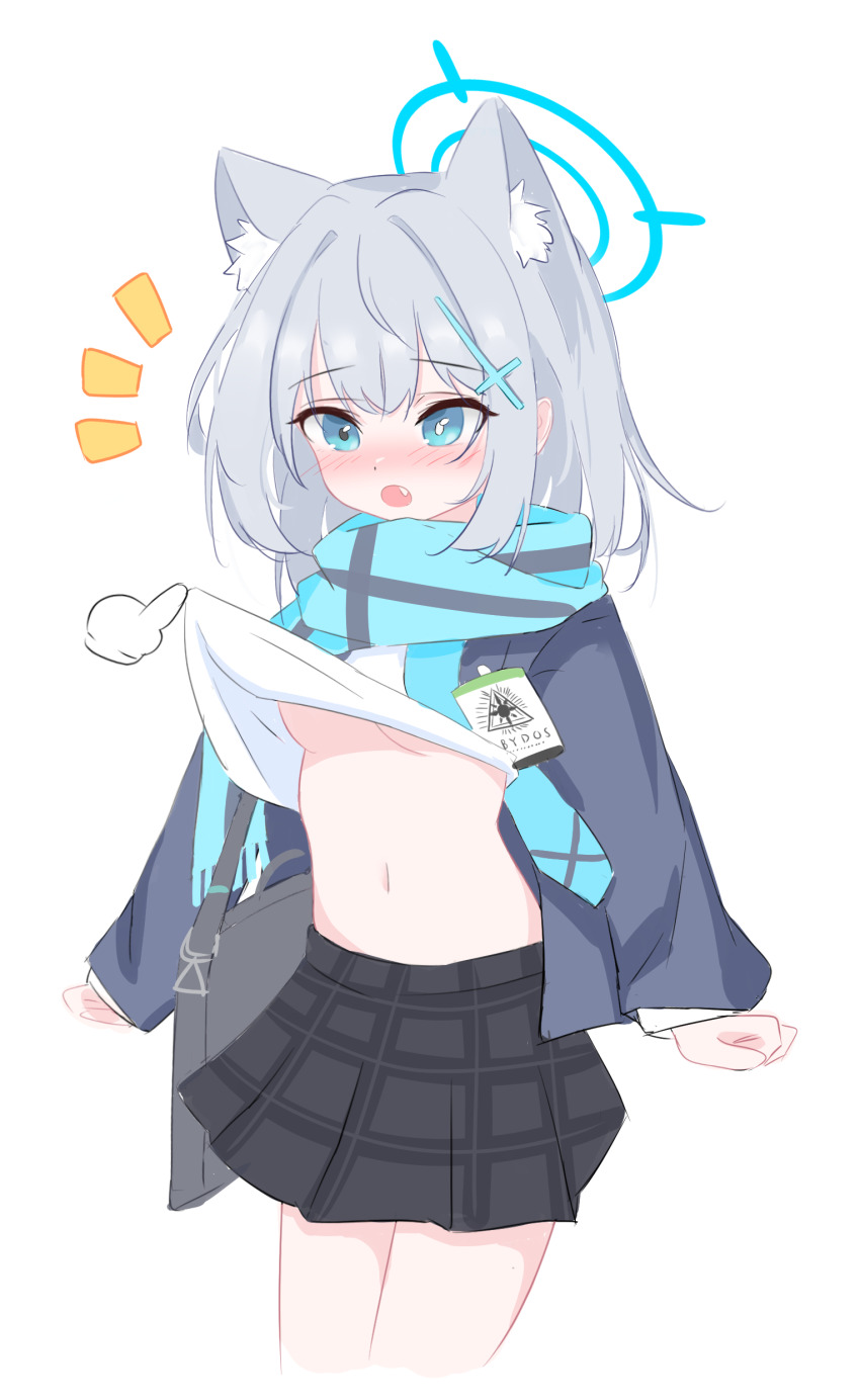 1girl, absurdres, abydos_high_school_logo, animal_ear_fluff, animal_ears, aqua_necktie, aqua_scarf, bag