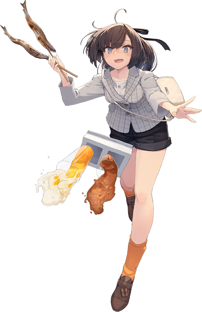 1girl, ahoge, akizuki_(kancolle), akizuki_(saury_festival)_(kancolle), bag, black_hair, blush, drink