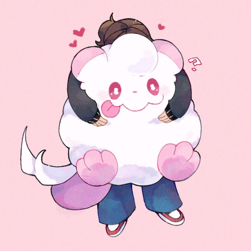 1girl, bell-bottoms, black_sleeves, brown_hair, fluffy, gen_6_pokemon, gu_gu12435, harmony_(pokemon)