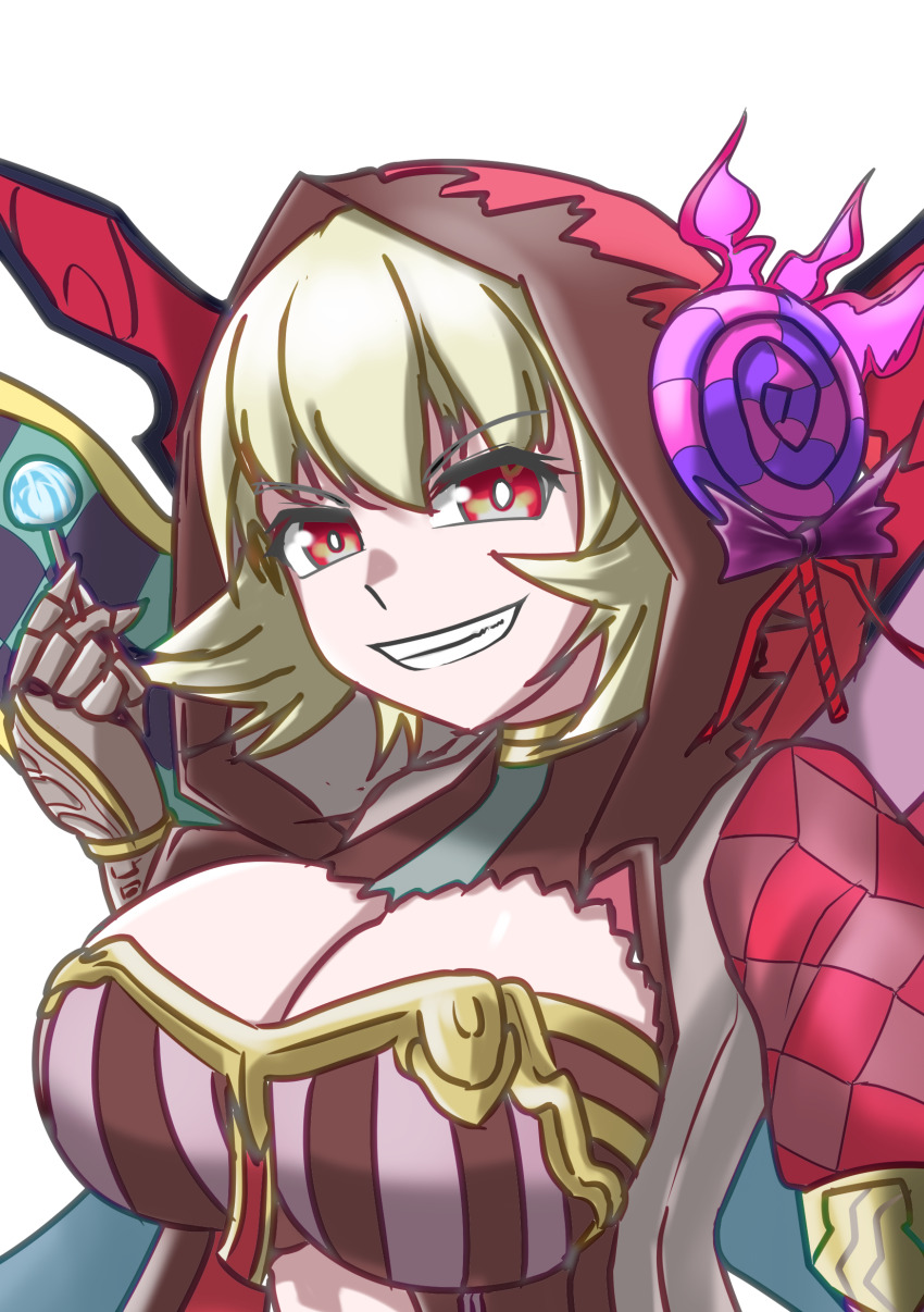 absurdres, blonde_hair, breasts, candy_witch_(grimms_notes), grimms_notes, grin, highres, hood