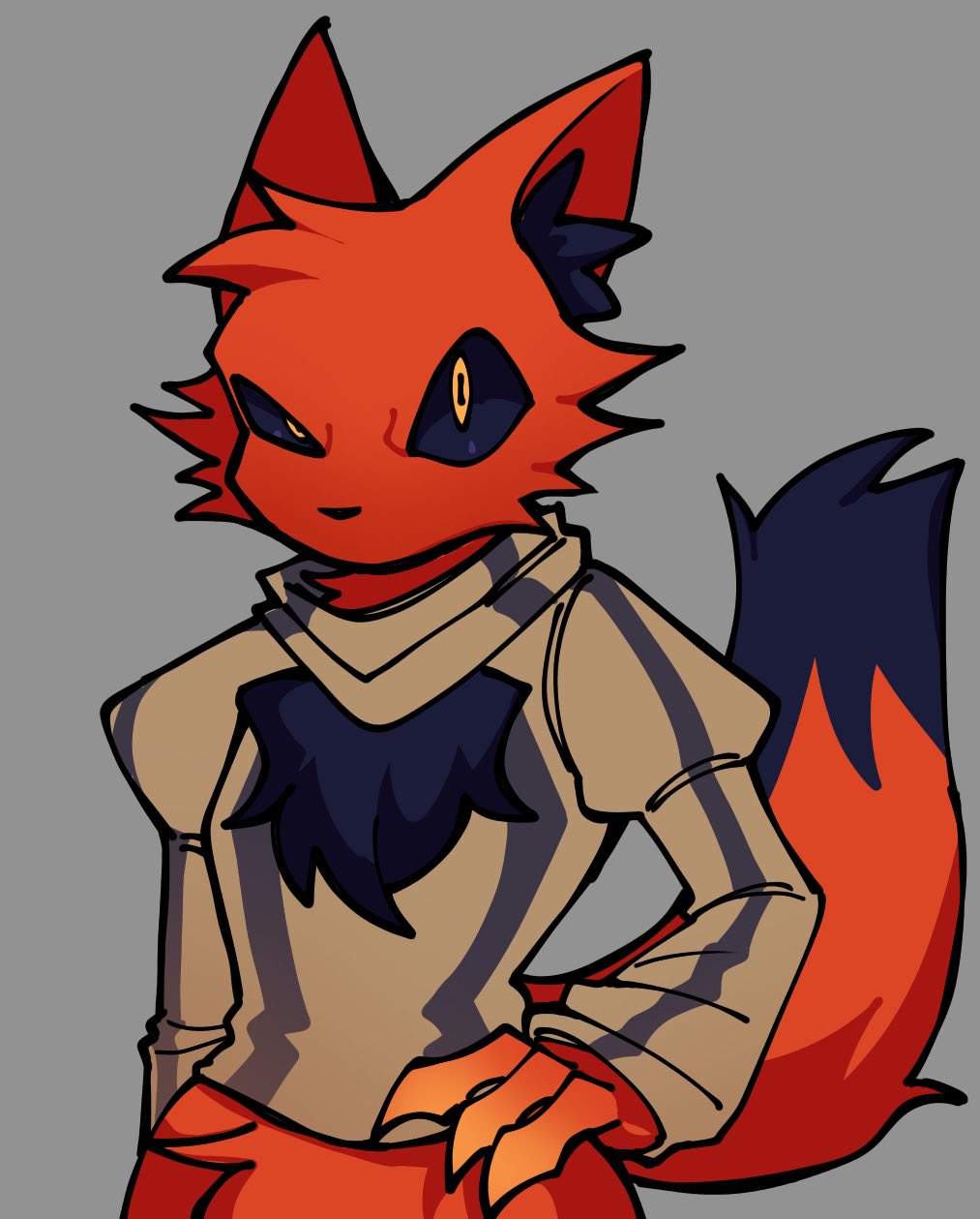 1girl, bad_id, bad_twitter_id, black_sclera, colored_sclera, fox_girl, furry, furry_female, grimms_notes, highres, icor_122, kung_fu_villain_(grimms_notes), looking_at_viewer, solo, sweater, tail, upper_body, yellow_eyes, yellow_sweater