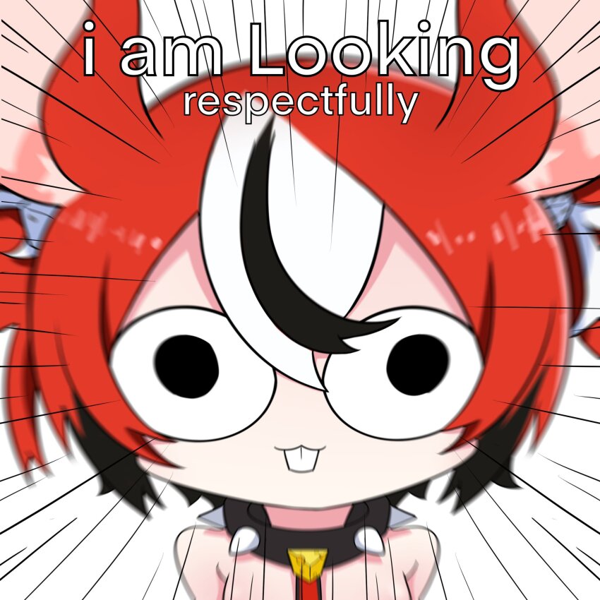 1girl, animal_ear_fluff, animal_ears, bare_shoulders, black_hair, buck_teeth, collar, commentary